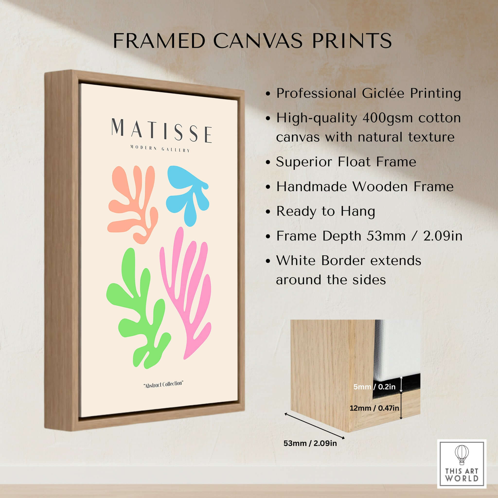 Matisse Art Prints - Colorful Abstract Cut Outs Wall Art framed canvas print showcasing vibrant colors and unique design.