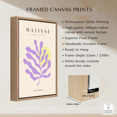 Matisse Art Prints - Purple Botanical Abstract Poster showcased in a wooden frame with high-quality giclée printing.