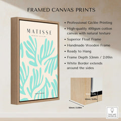 Framed canvas print featuring Matisse Art Prints - Mint Green Fan Pattern Poster Art, ready to hang with white border.