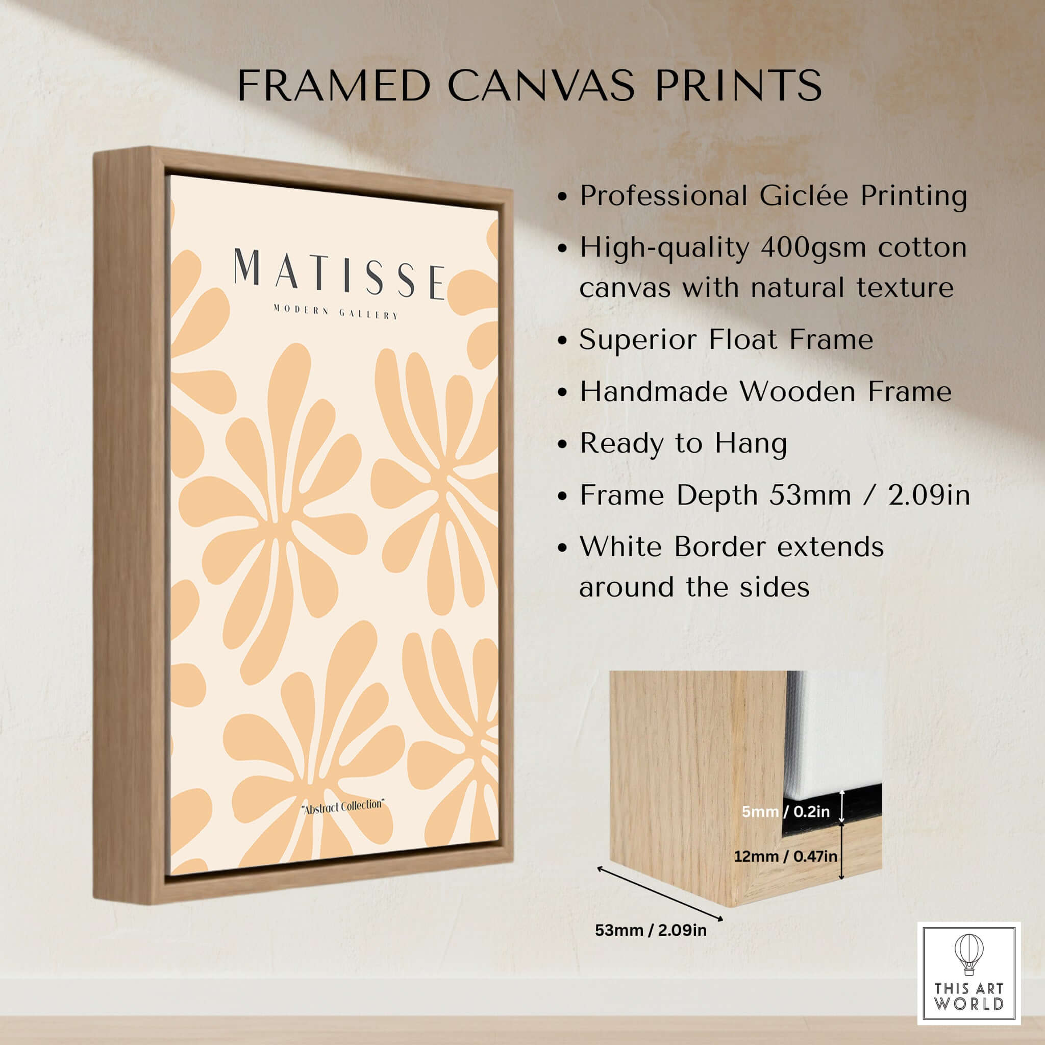 Matisse Art Prints - Peach Floral Abstract Pattern Print framed canvas print showcasing modern design and quality craftsmanship.