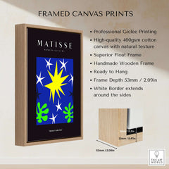 Matisse Art Prints - Stars Leaves Night Sky Abstract Print Framed Canvas with vibrant colors and detailed frame description.