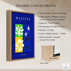 Matisse Art Prints - Abstract Blue Poster framed canvas print showcasing vibrant colors and design details.