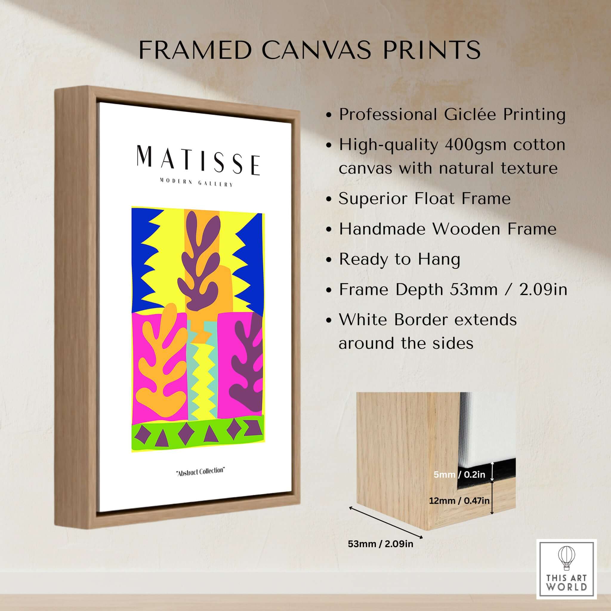 Matisse Art Prints - Colorful Abstract Leaves Blocks Wall Art framed canvas print showcasing vibrant colors and modern design.