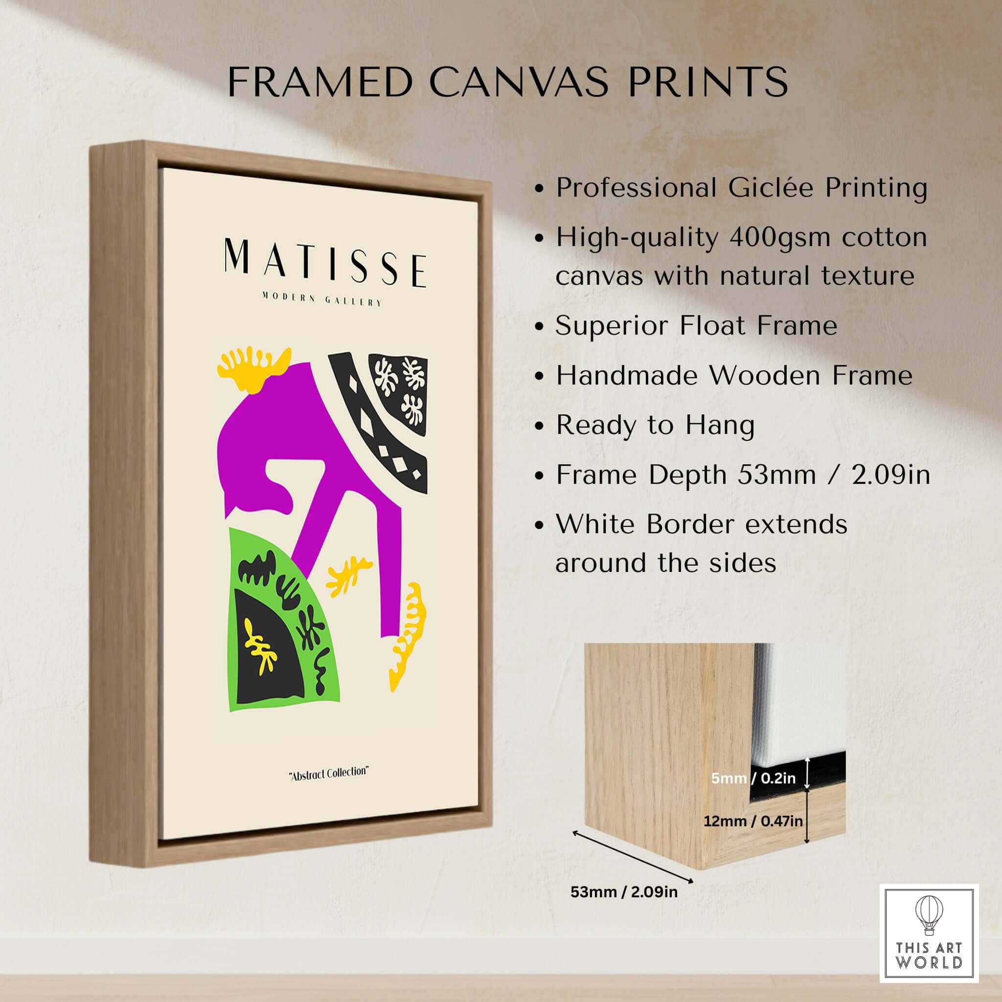 Matisse Art Prints - Purple Horse Abstract Figure Collage Poster in a framed giclée print display.