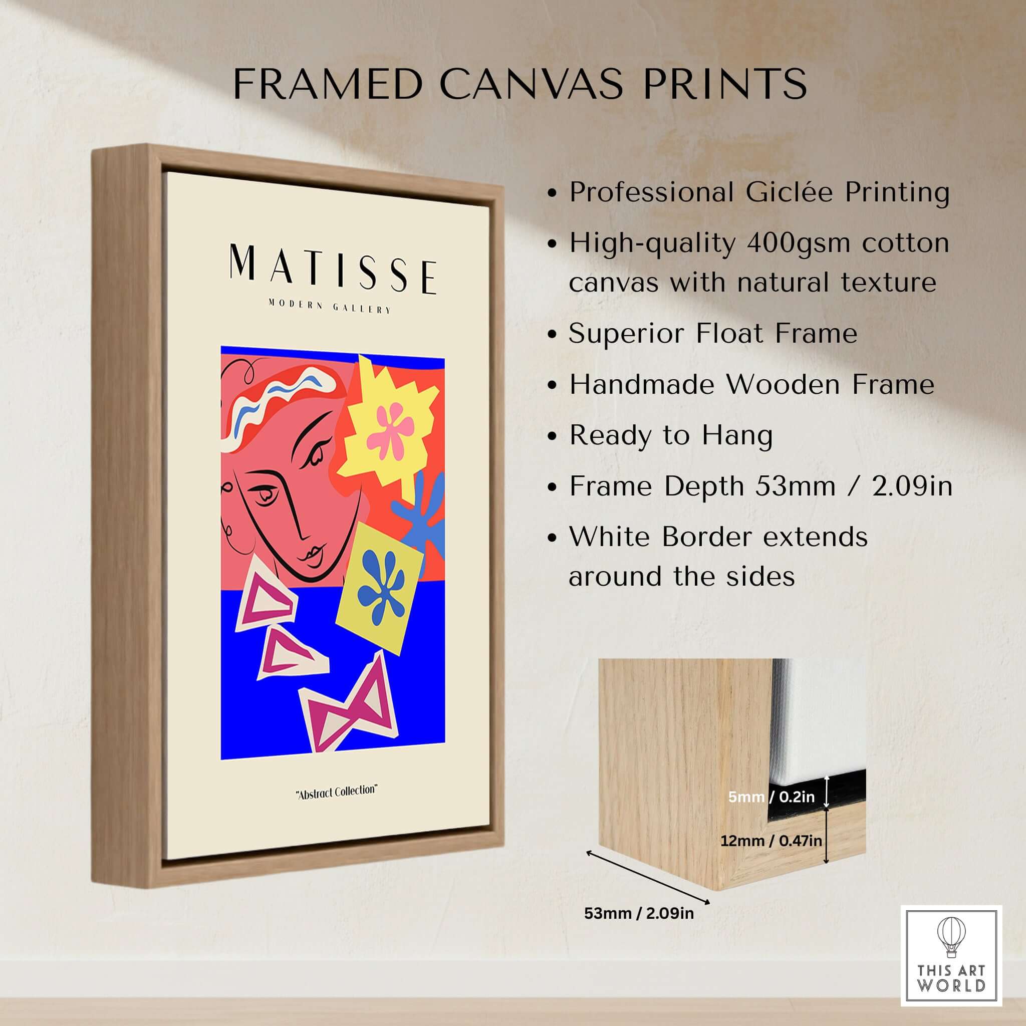 Matisse Art Prints - Abstract Face with Flowers Collage Wall Art framed canvas print showcasing vibrant colors and modern design.