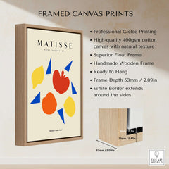 Matisse Art Prints - Abstract Fruit Shapes Blue Triangles Poster framed canvas print showcasing vibrant colors and modern design.