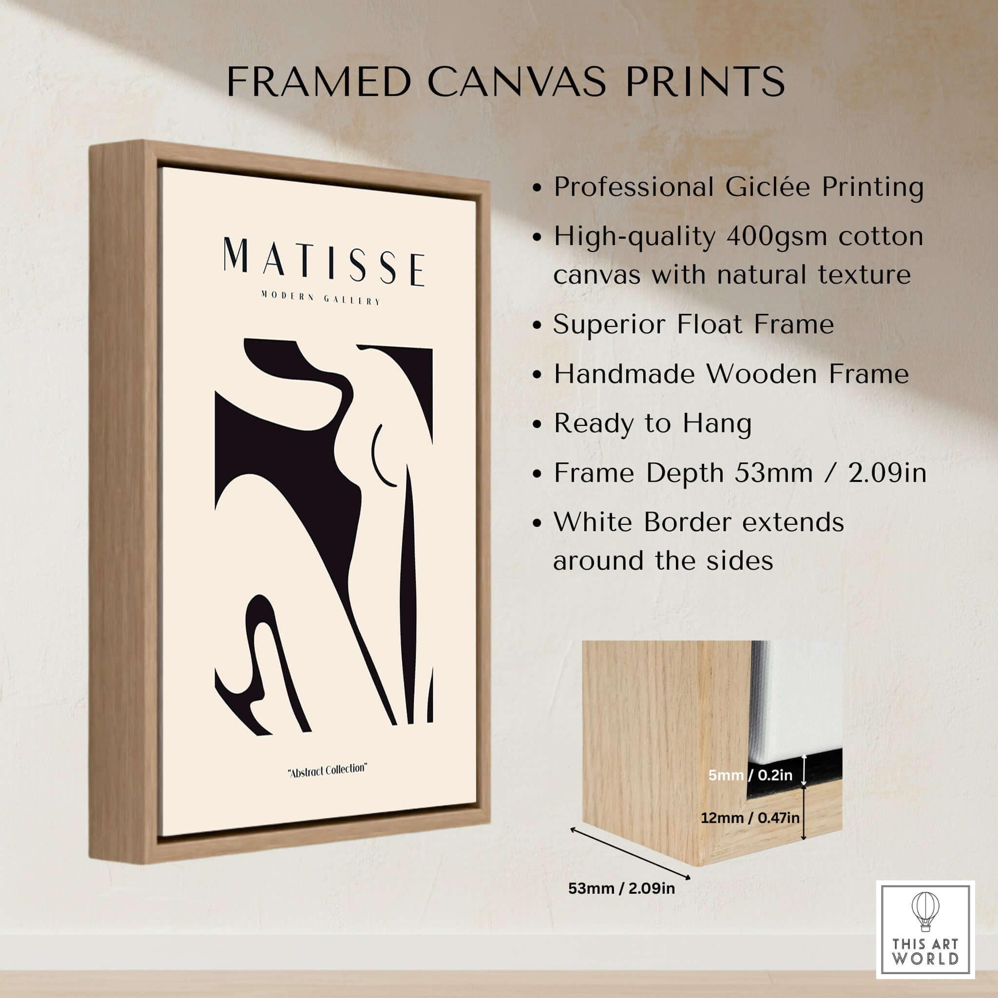 Matisse Art Prints - Black Abstract Nude Figure Poster framed canvas print featuring professional giclée printing.