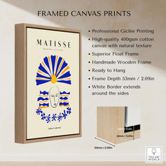 Matisse Art Prints -  Blue & Yellow Abstract Face framed canvas with professional printing and minimalist design.