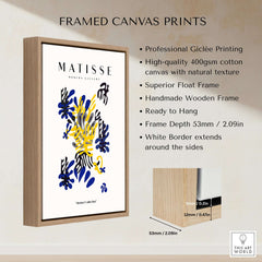 Matisse Art Prints - Abstract Floral Blue Yellow Black Poster displayed in a professional frame with quality giclée printing.
