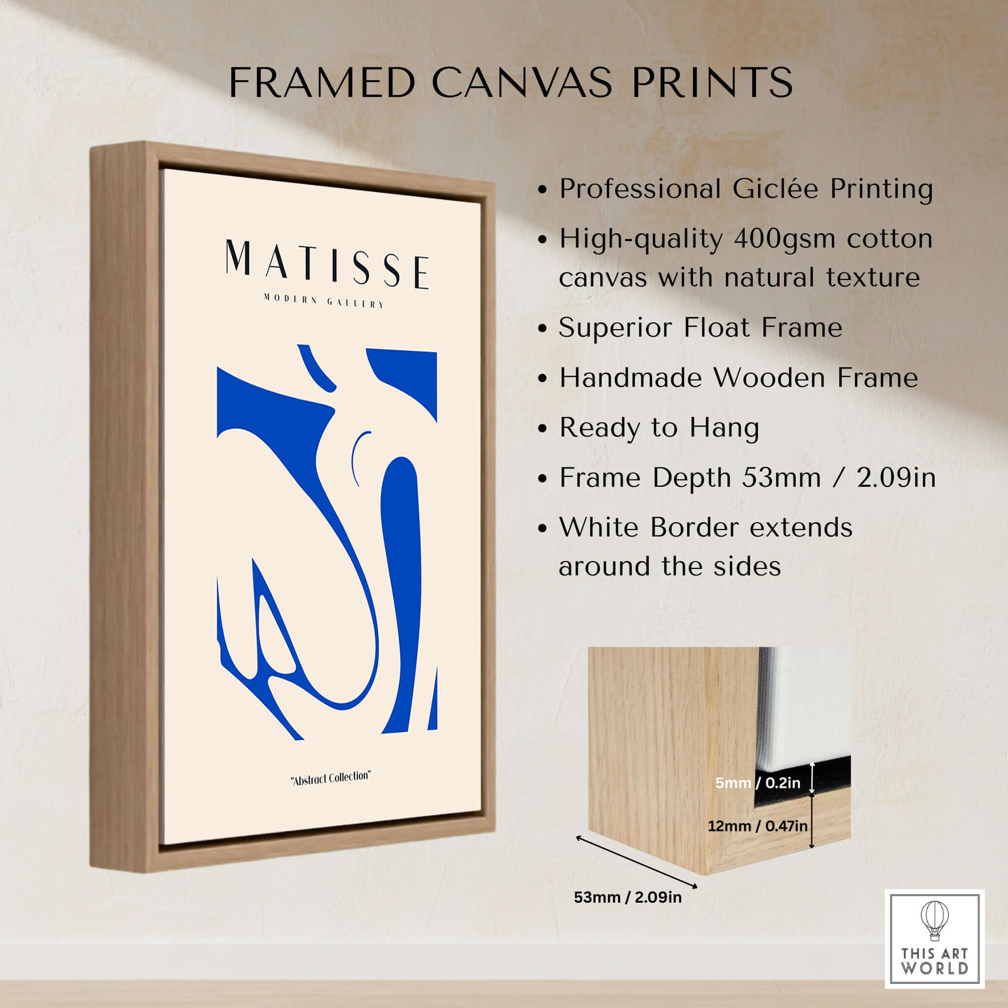 Matisse Art Prints - Blue Nude Abstract Cut Out Wall Art showcasing framed canvas details and professional printing features.