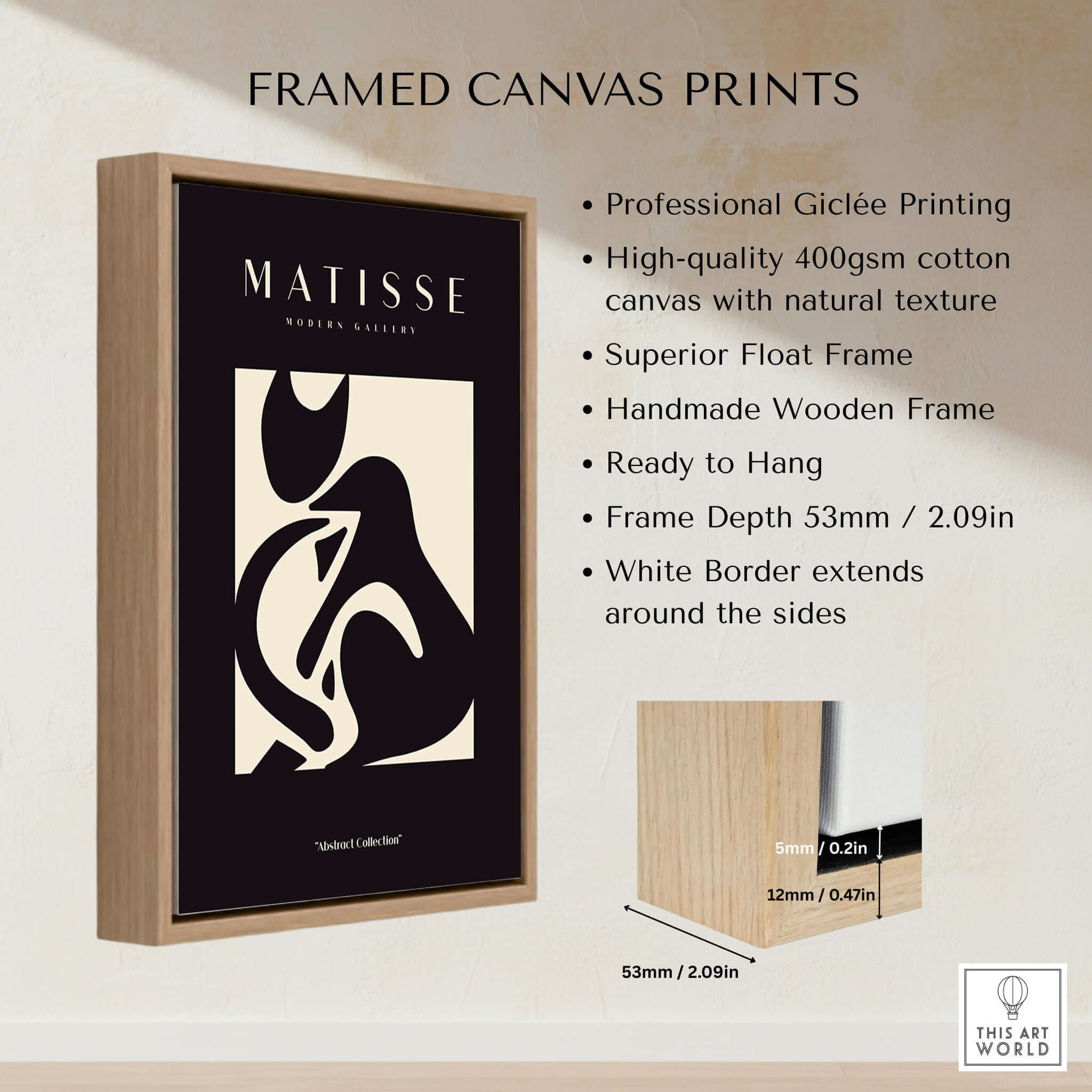 Matisse Art Prints - Black Beige Abstract Composition Poster displayed in a framed canvas print for stylish home decor.