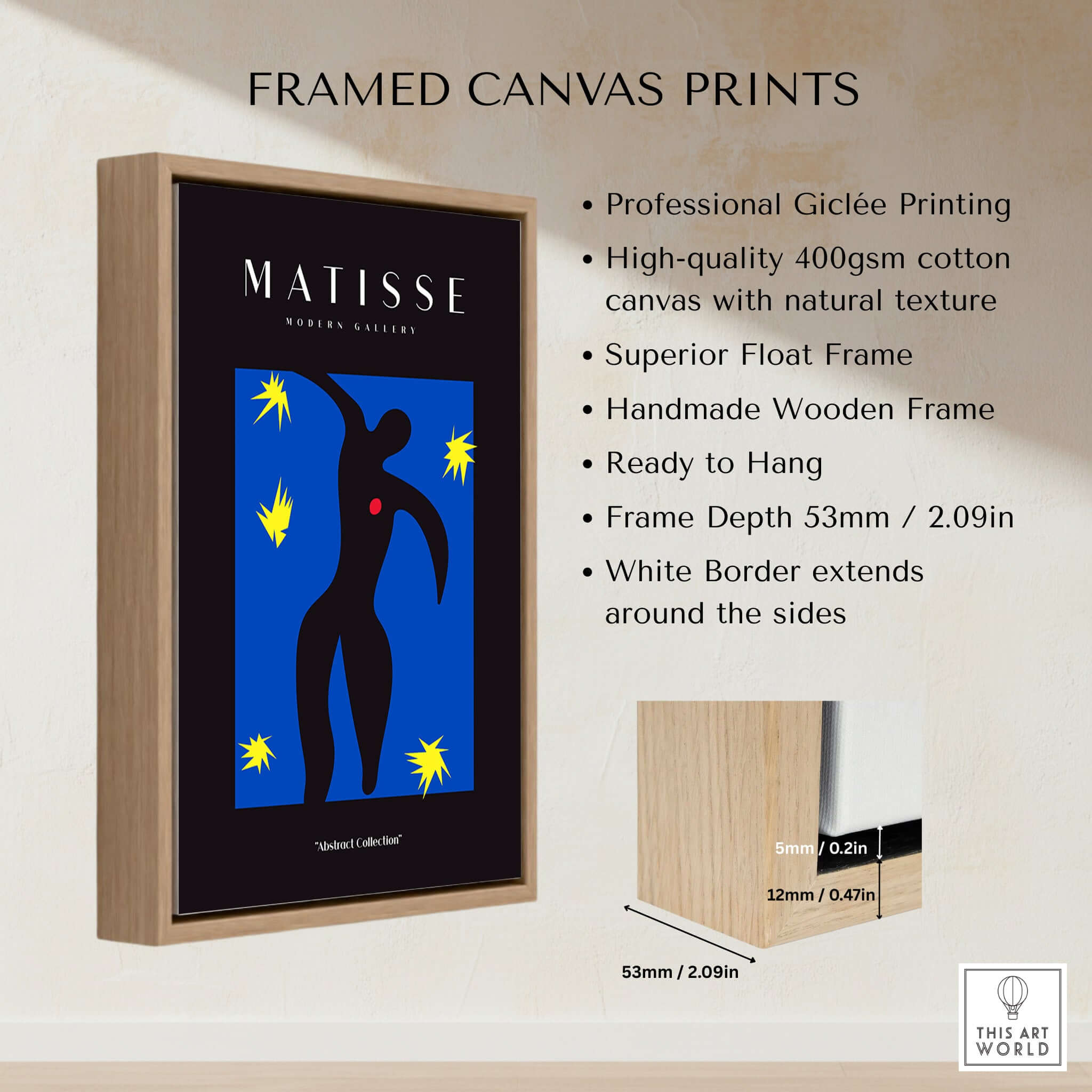 Matisse Art Prints - Icarus Black Figure with Stars Poster displayed in a professional float frame with natural texture.