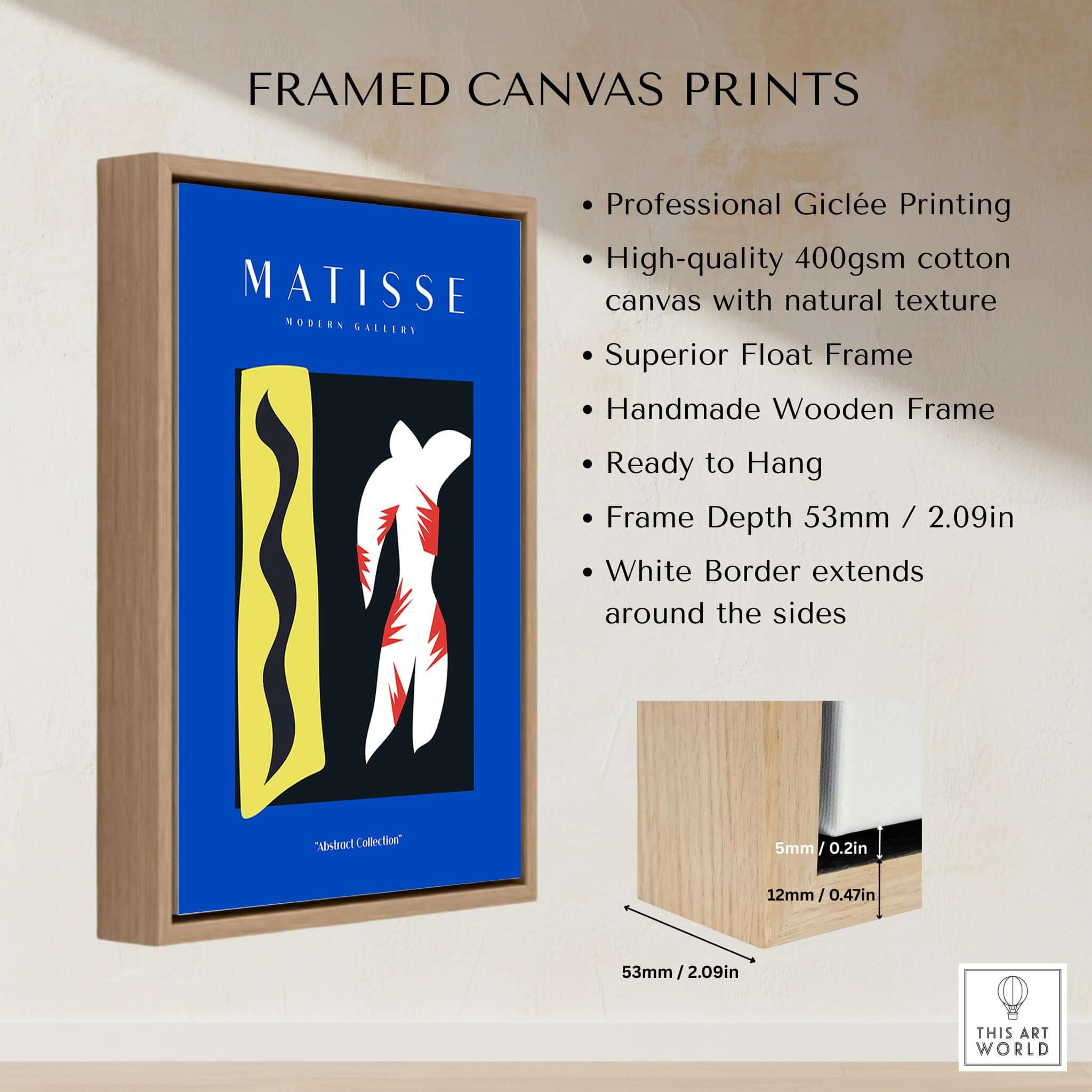 Matisse Art Prints - Icarus Jazz Abstract Art Print Blue framed canvas print display with professional Giclée printing.