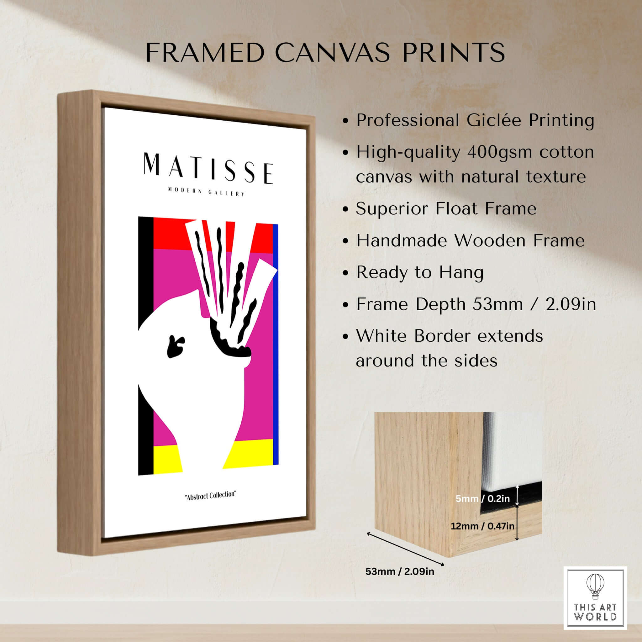 Matisse Art Prints -Abstract Head Jazz Series Colorful Blocks Wall Art displayed in a high-quality wooden frame.