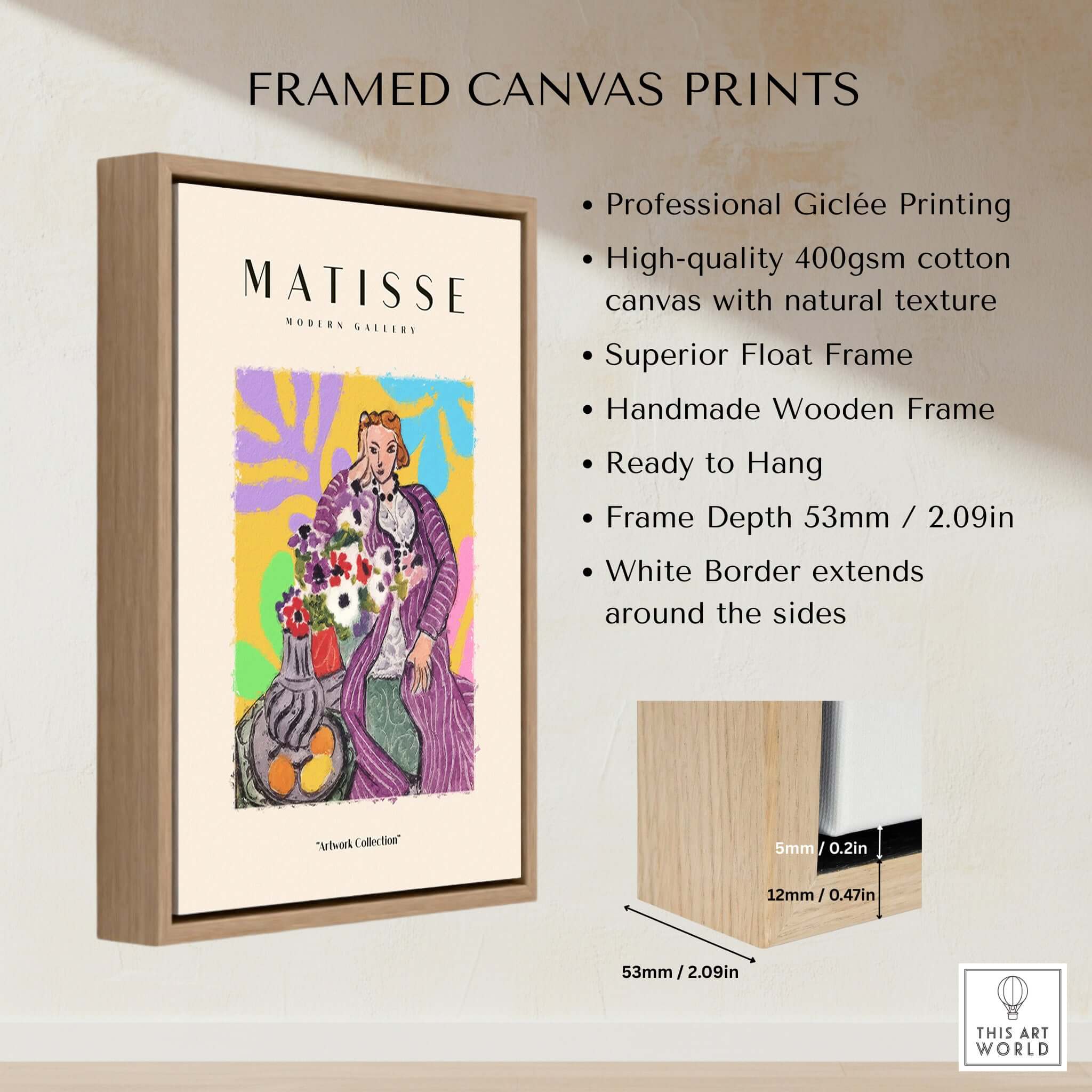 Matisse Art Prints - Stylized Woman with Flowers Fruit Still Life Interior Poster framed print with wooden frame