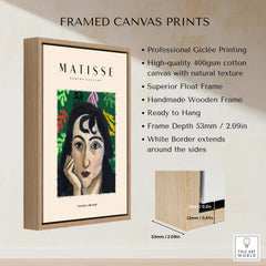Matisse Art Prints - Pensive Woman Poster displayed in a framed canvas with natural texture and handmade wooden frame.