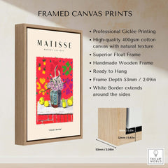 Matisse Art Prints - Still Life Flowers Lemons Red Pattern Poster displayed in a framed canvas print with wooden frame.