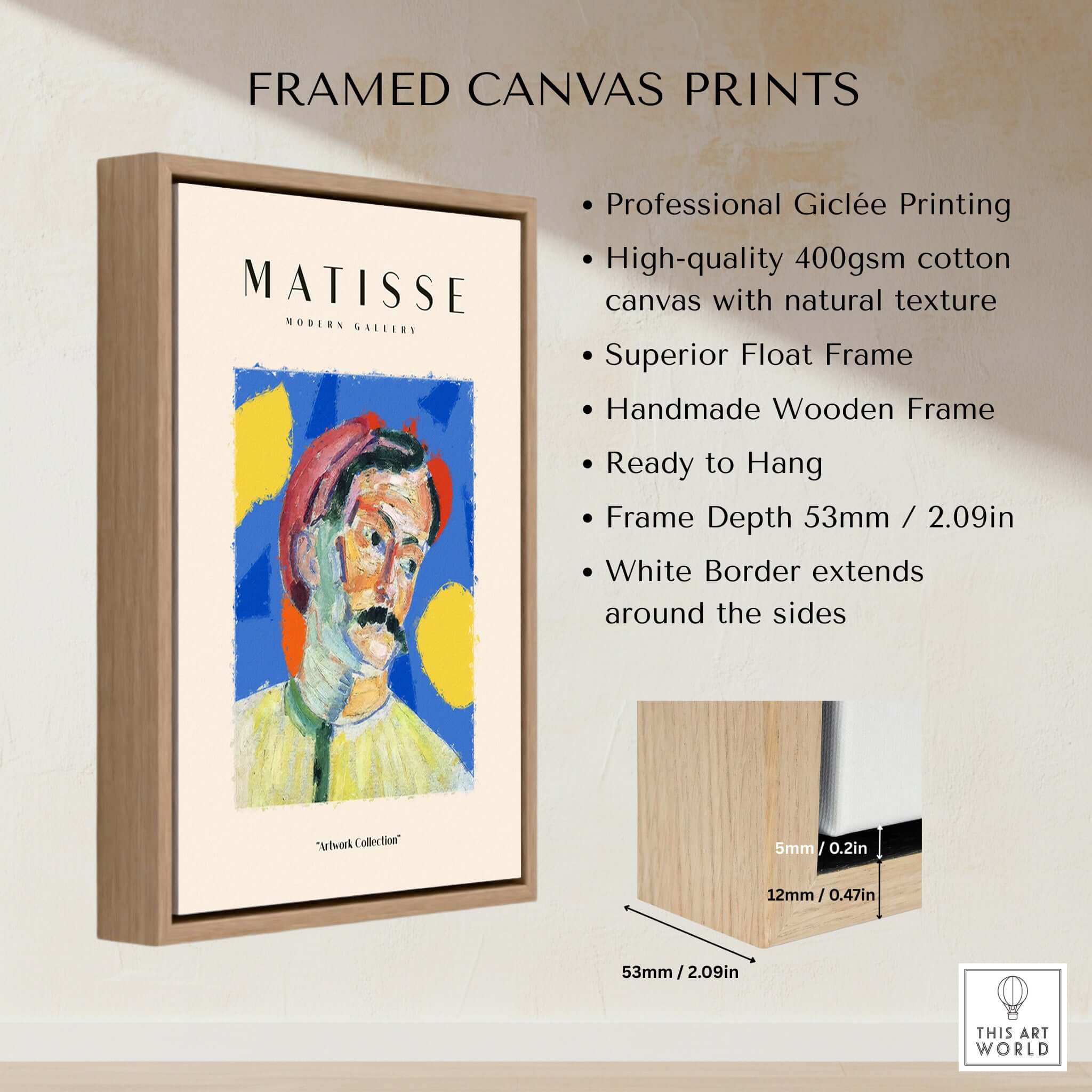 Matisse Art Prints -  Abstract Man Portrait Poster framed canvas print showcasing professional Giclée printing and vibrant colors.