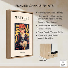 Matisse Art Prints -  Woman in Patterned Hat & Dress Poster, framed canvas with vibrant colors and quality finish.