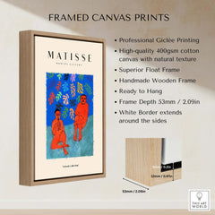 Matisse Art Prints - Two Figures Flute Poster displayed in a handcrafted wooden frame with vibrant colors.