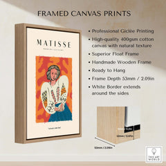 Matisse Art Prints - Woman White Blouse Blue Skirt Portrait Poster displayed in a wooden frame with high-quality giclée printing