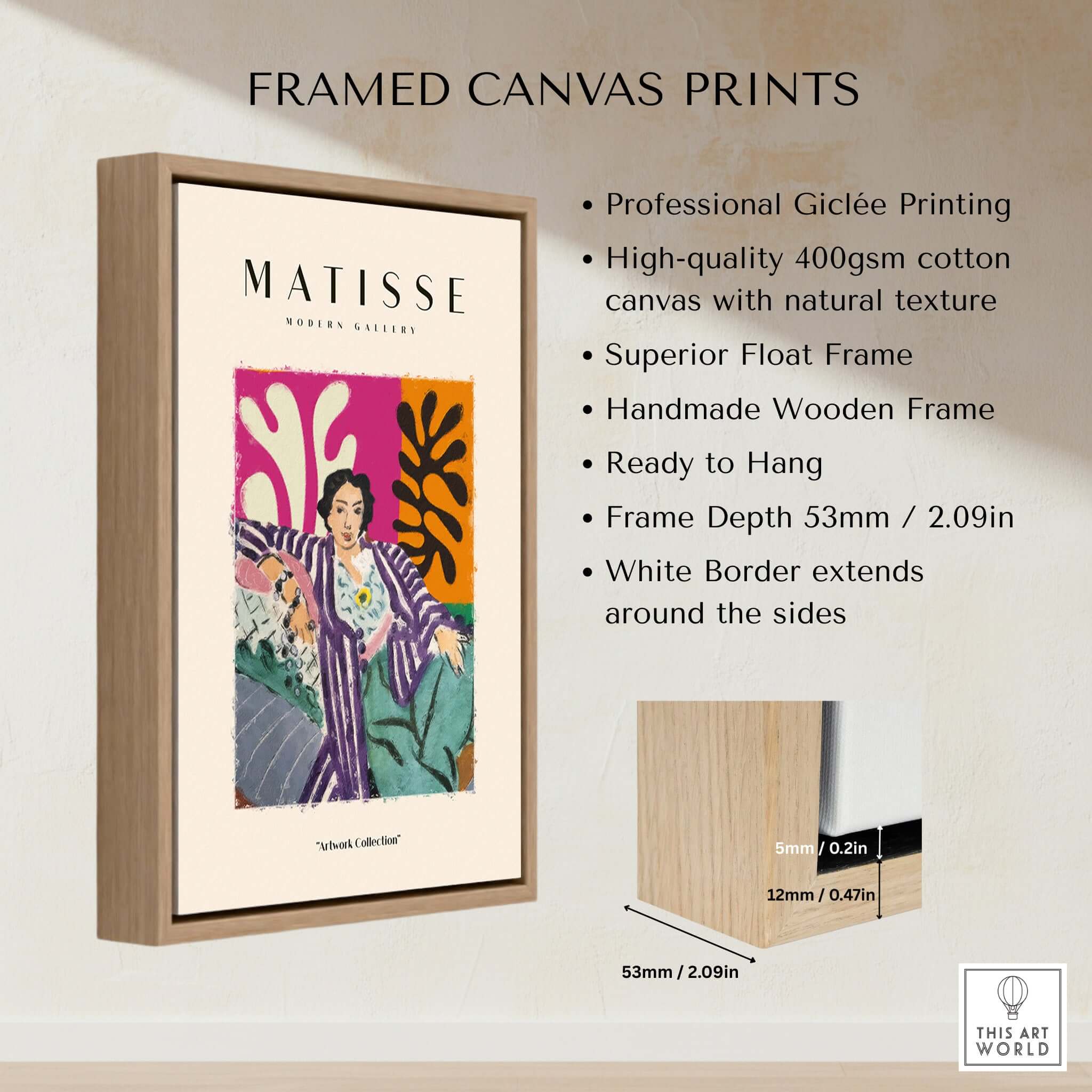 Matisse Art Prints - Reclining Woman Striped Robe Abstract Print framed canvas with natural texture and float frame design.