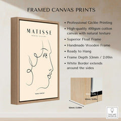Matisse Art Prints -  Line Art of a Lady's Face Poster displayed in a wooden frame with white border.