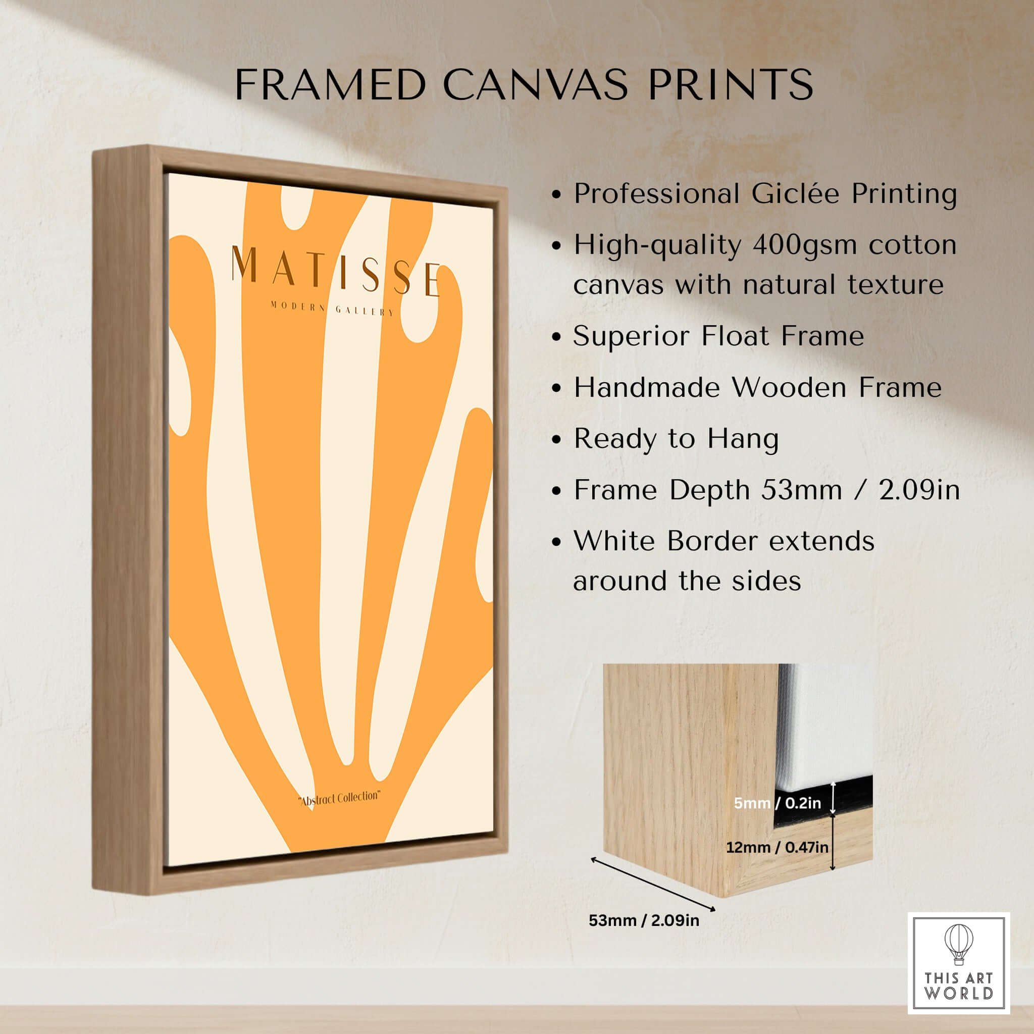 Matisse Art Prints -  Orange Fan Coral Abstract Shape Poster displayed in a professional framed canvas print.