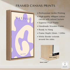 Matisse Art Prints - Lavender Abstract Fluid Organic Shape Poster displayed in a handmade wooden frame with white border.