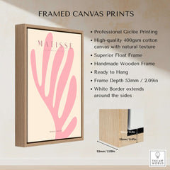 Matisse Art Prints - Pink Coral Leaf Abstract Botanical Poster, framed canvas print with handmade wooden frame.