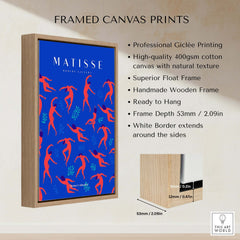 Matisse Art Prints - Dancing Figures Pattern Red Blue Poster framed canvas print showcasing vibrant colors and hand-crafted frame.