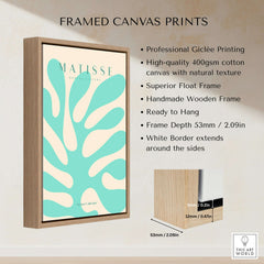 Matisse Art Prints - Mint Green Coral Abstract Seaweed Poster displayed as a framed canvas print with natural texture.