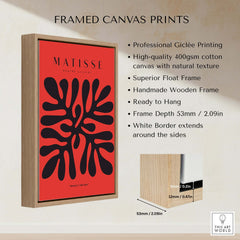 Matisse Art Prints -  Black Abstract Coral Shape Red Poster framed canvas print showcasing professional giclée printing.