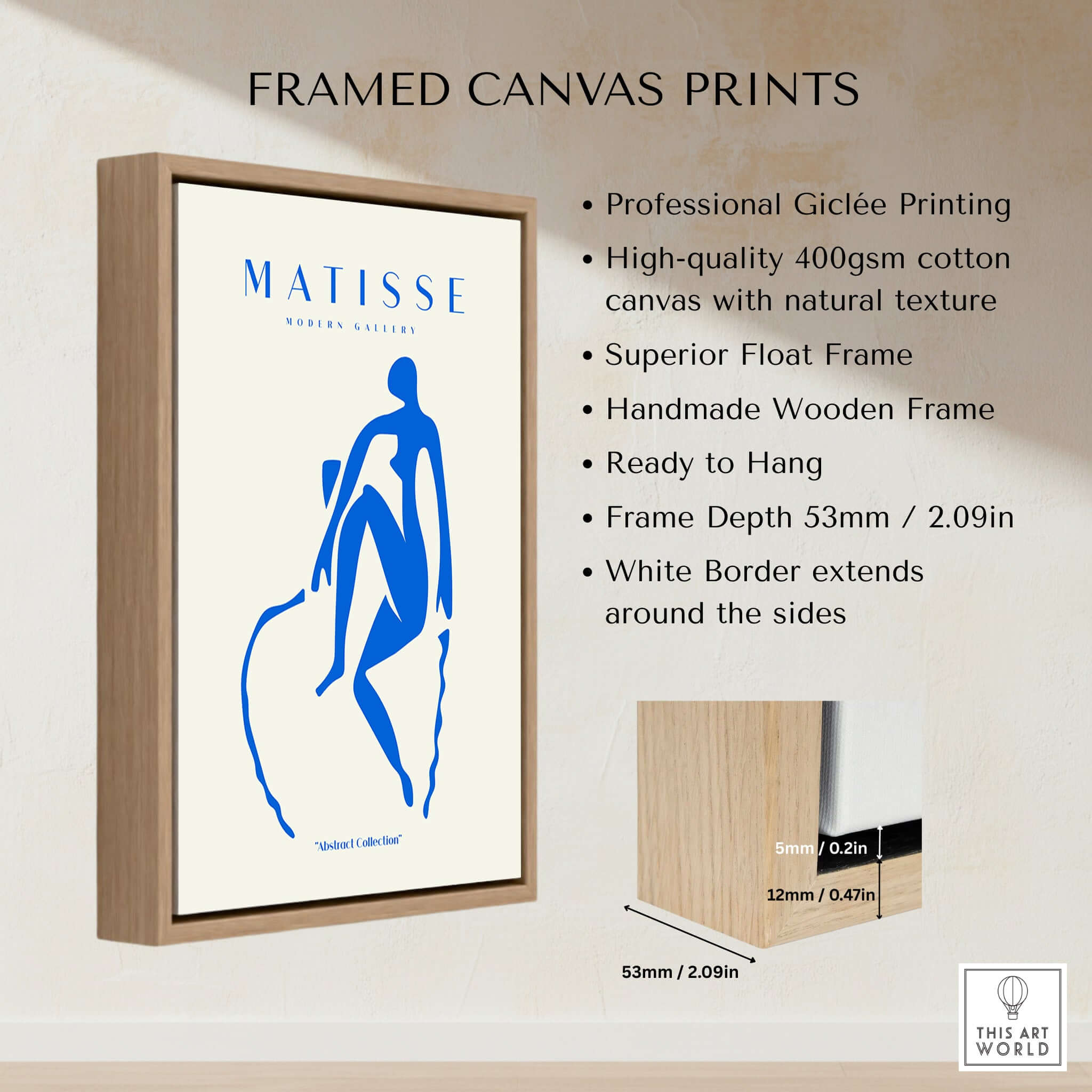 Matisse Art Prints -  Blue Nude Seated Figure Poster displayed in a wooden frame, showcasing quality giclée printing.