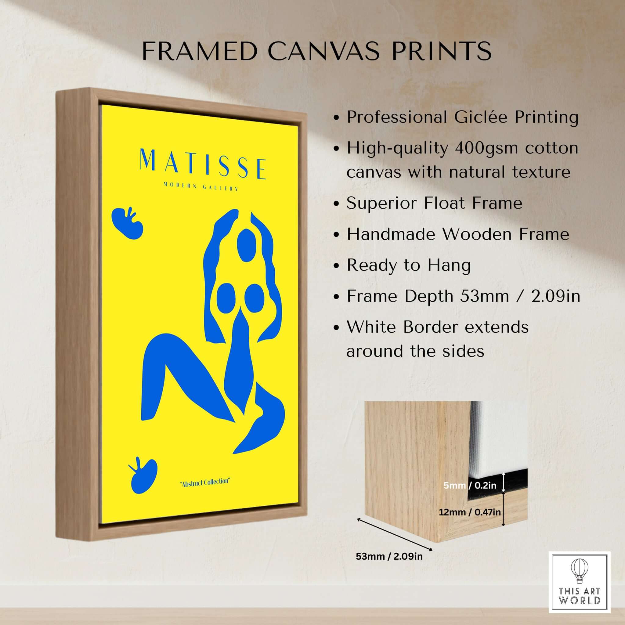 Matisse Art Prints - Blue Nude Abstract Figure Yellow Poster with professional giclée printing and wooden frame.