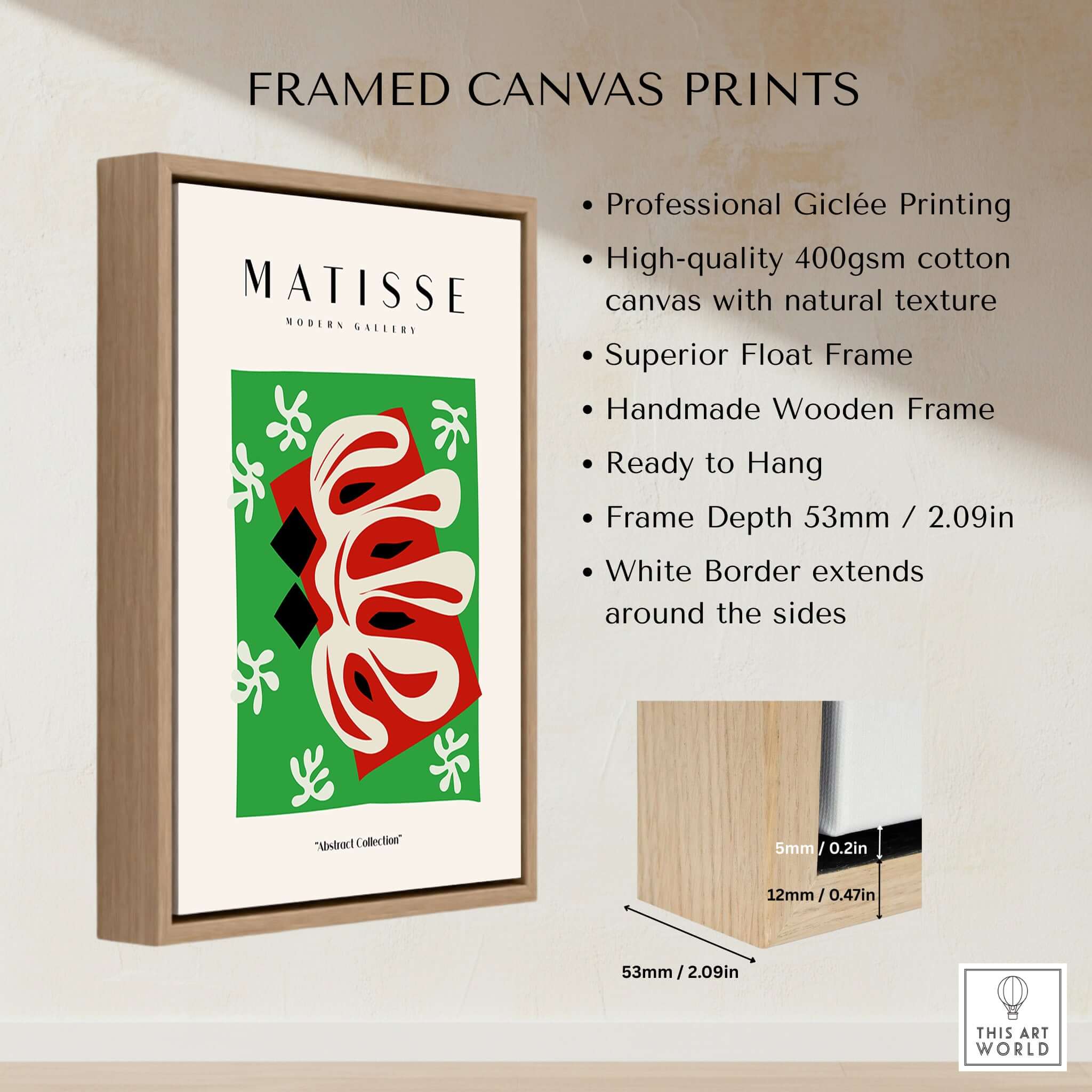 Matisse Art Prints -  Abstract Shape Red Green Poster framed canvas with professional Giclée printing.