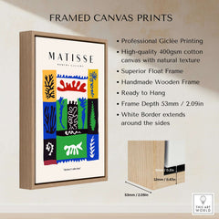 Matisse Art Prints -  Complex Abstract Botanical Patchwork Poster framed in high-quality wooden frame.