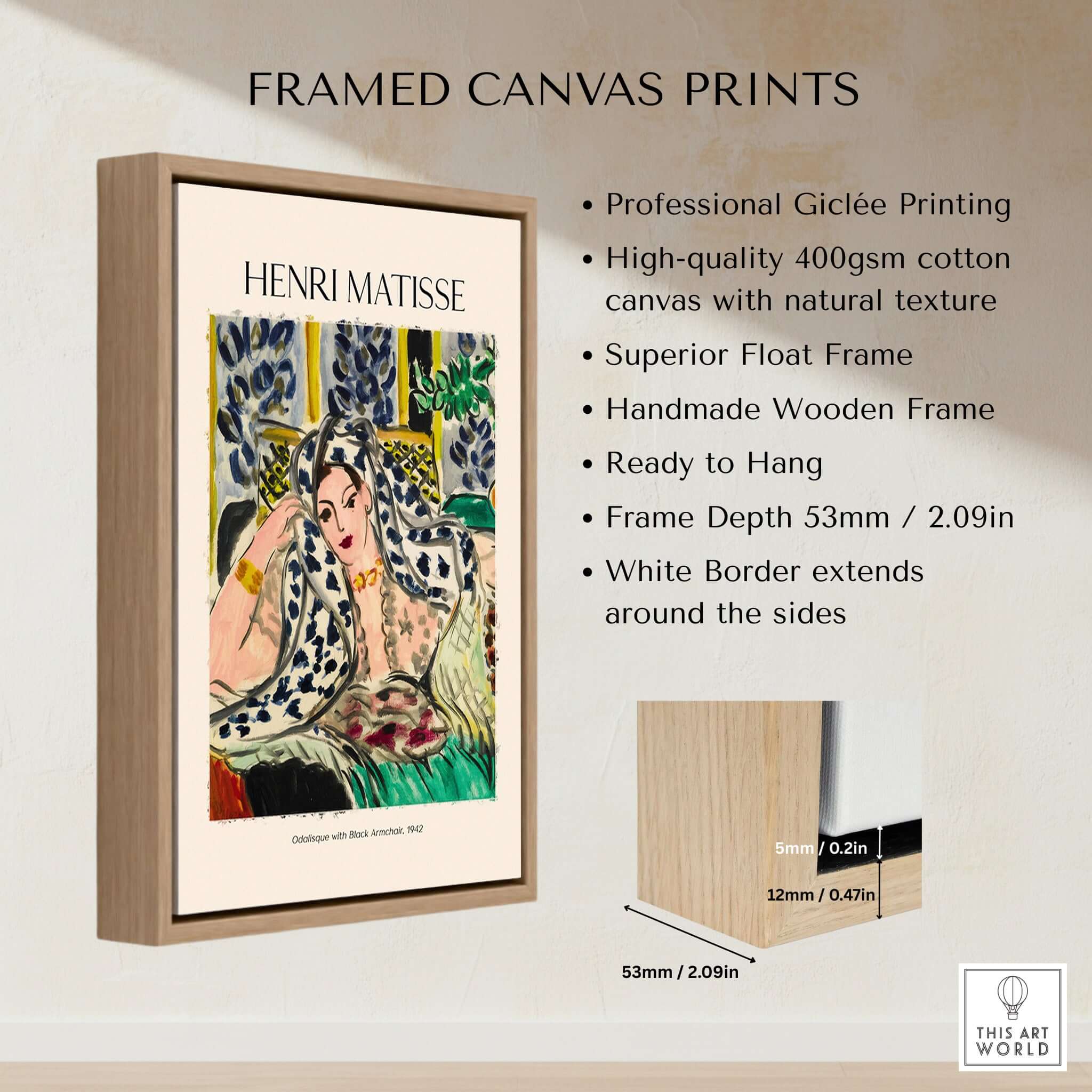 Matisse Poster - Odalisque with Black Armchair 1942 Art Print in a framed canvas print display.