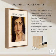 Matisse Art Print - Lorette 1917 Portrait Poster Print framed and displayed, showcasing quality giclée printing and wooden frame.