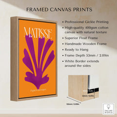 Matisse Papiers Découpés Purple Cut Out on Orange Background Abstract Art Print framed canvas with wooden frame.