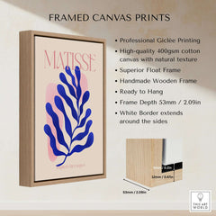 Matisse Blue Leaf Abstract Papiers Découpés Wall Art Print framed canvas with wooden frame showcasing the elegant design.