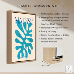 Matisse Cyan Blue Abstract Shape Papiers Découpés Poster framed canvas print with natural texture and float frame.