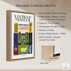 Matisse Amphitrite 1947 Abstract Patchwork Poster Print featured in a framed canvas with wooden frame and white border.