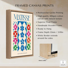Matisse Large Decoration with Masks Vertical Panel Art Print framed canvas with floral motifs and wooden frame.