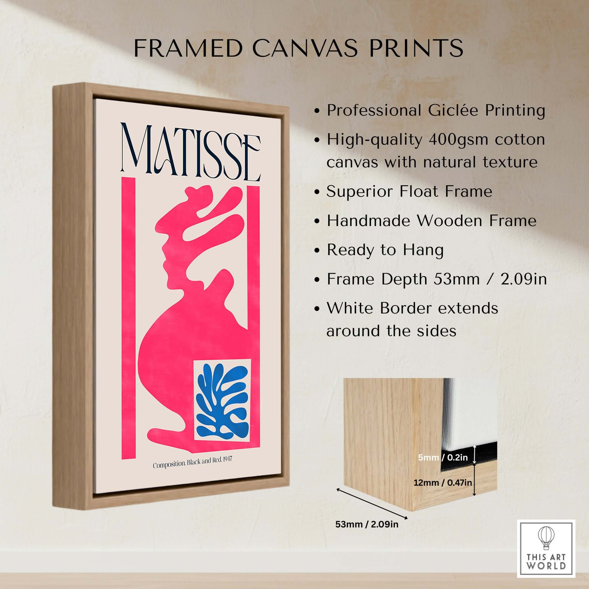 Matisse Art Print Composition Pink Blue Abstract Cut Out Print 1947 framed canvas print with high-quality giclée printing.