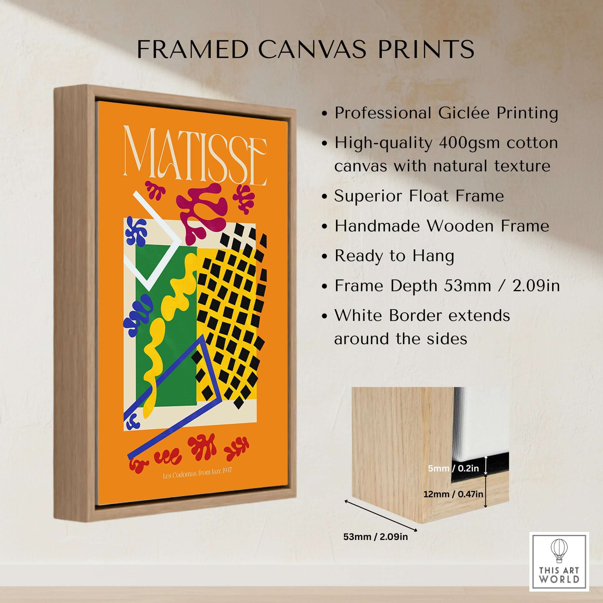 Matisse Art Print - Les Codomas Jazz 1947 Abstract Cut Out Art Poster displayed in a high-quality wooden frame.