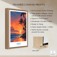 Maui Hawaii Canvas Print | Serene Tropical Beach Landscape Poster in a stylish wooden frame.