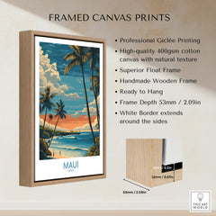 Maui Hawaii Poster | Tropical Twilight Shoreline Canvas Print showcased in a professional frame, highlighting its quality and design.