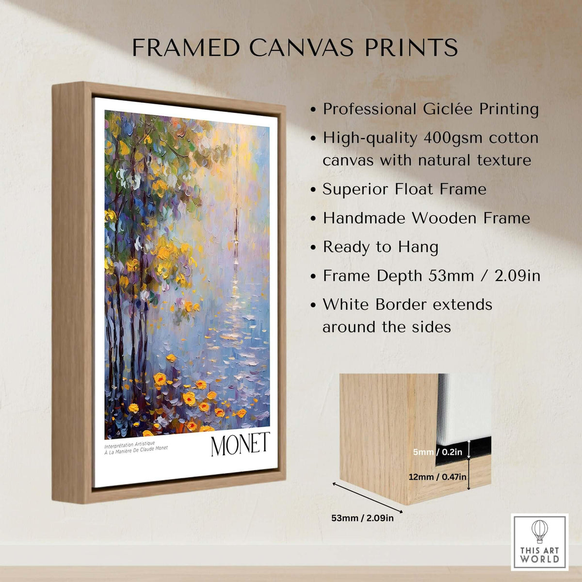Claude Monet Art Print - Impressionist Wall Art Poster - Monet Framed Print showcasing framed canvas print features.