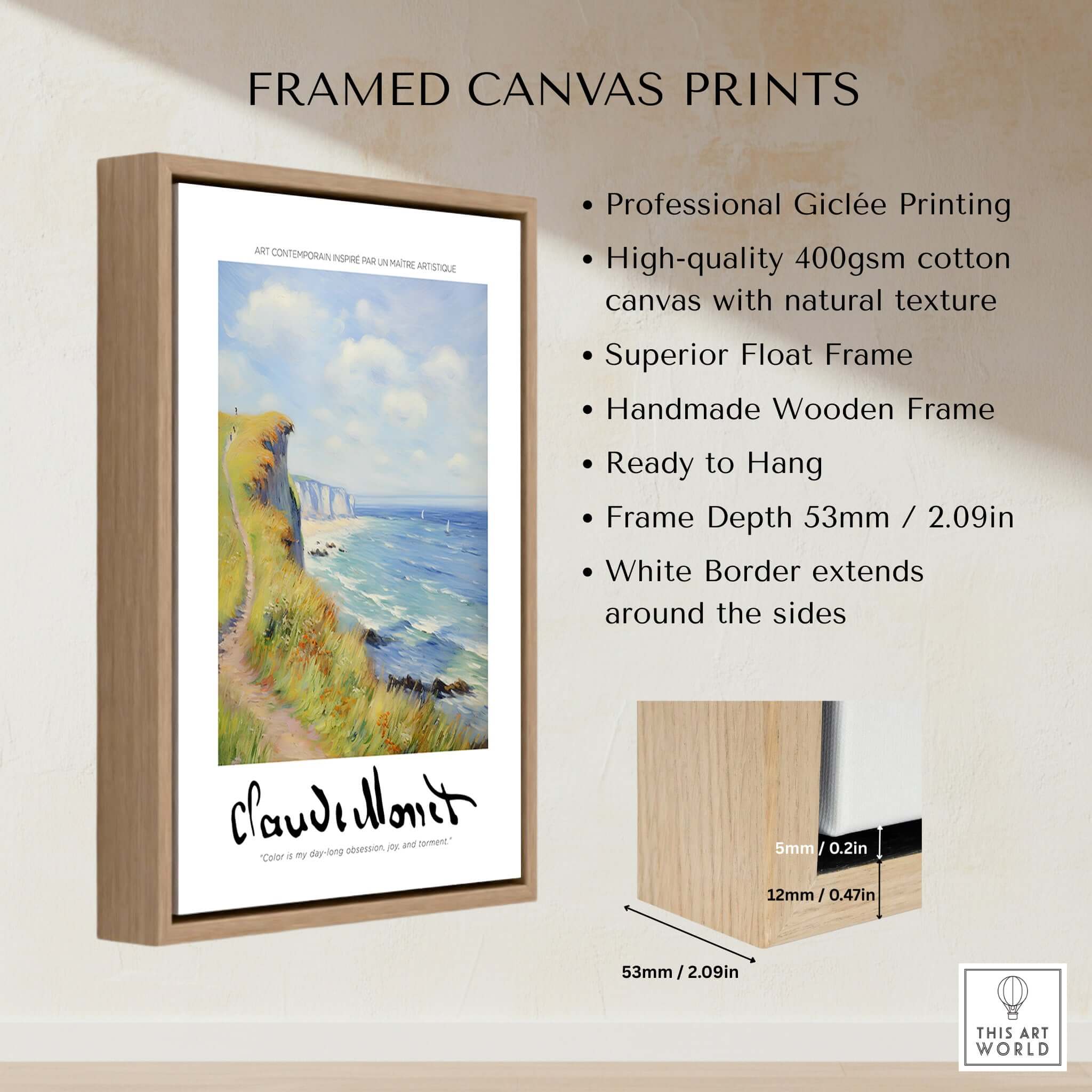 Claude Monet Art Print - Coastal Cliff Path Seascape Wall Art framed canvas print with professional giclée printing.